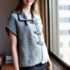 Knitted vest with gray leatherette CO-1008